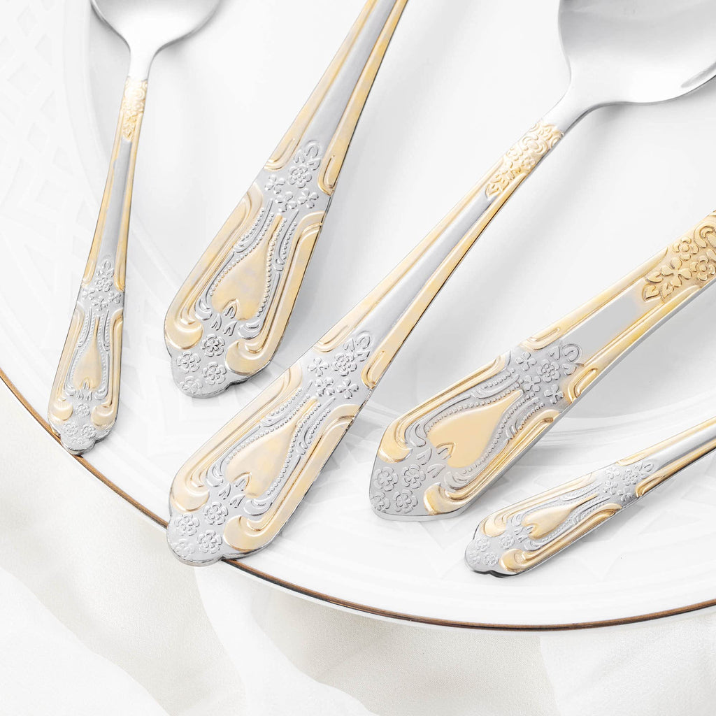 Silverware Set Limited Edition - 20 Piece Flatware Set - Cutlery Set for 4 - Silver Tableware Set w/Gold Accents