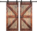 72in x 84in (36in x 84in x 2 Panels) Brown/Walnut Finished Solid Wood Double Sliding Barn Door with 