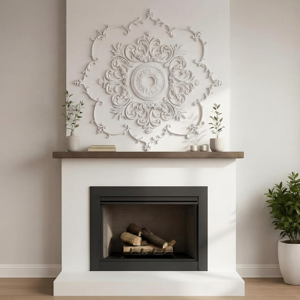 43.3'' Large PU Ceiling Medallion Combination Decorative 2.36'' ID French Style Chandelier Base Ceiling Medallion for Light Fixtures Victorian Rosette Light Covers for Chandeliers(Lovely)