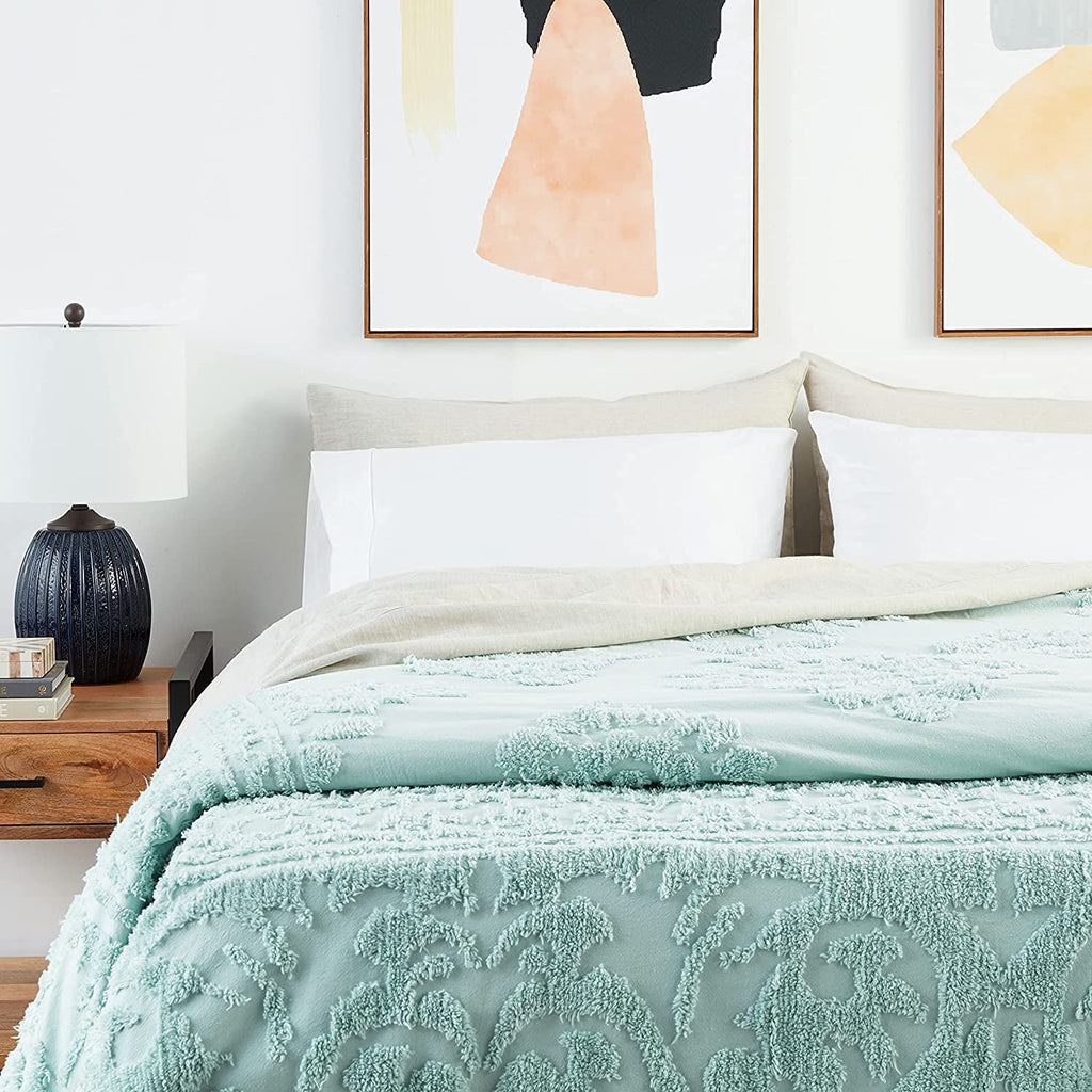 Medallion Queen Cotton Chenille Bedspread, Blue