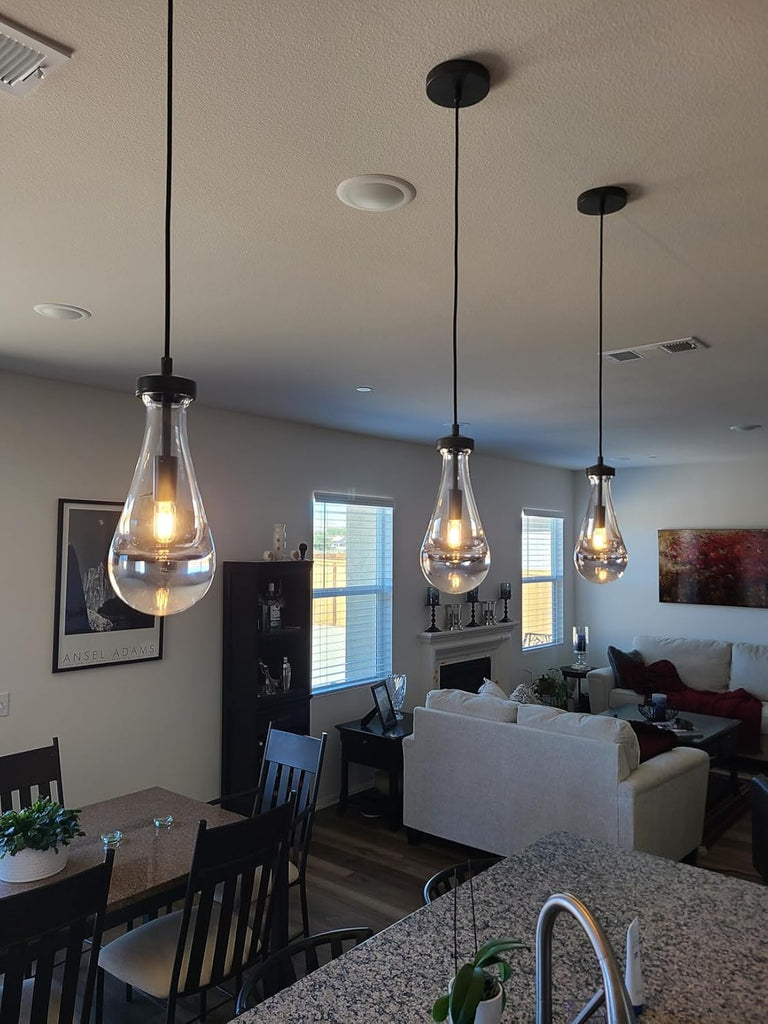 Raindrop Pendant Lights Kitchen Island Set of 2 Teardrop Black Hanging Light Fixtures Clear Solid Glass Pendant Light Modern Chandeliers for Dining Room Porch Corridor Living Room