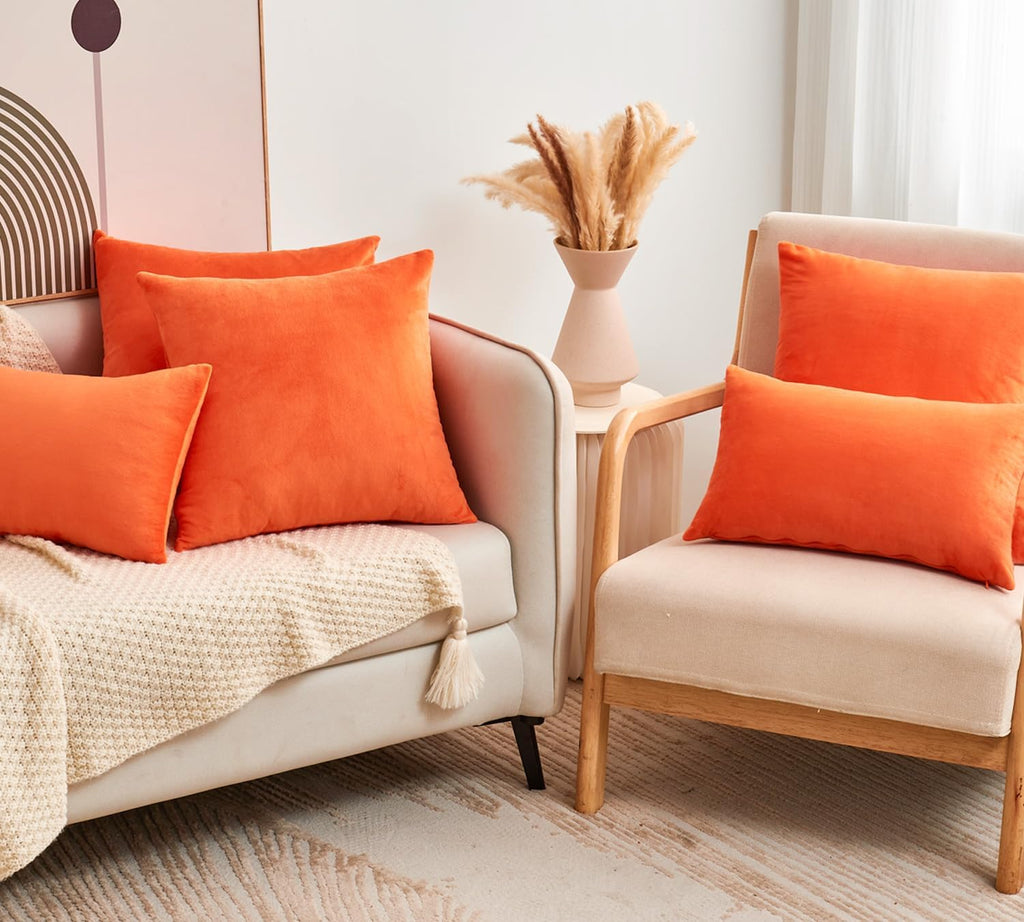 Fall Orange Throw Pillow Covers Decorative Velvet Set of 2 18x18 Inch Pillow Covers, Soft Burnt Orange Pillowcases