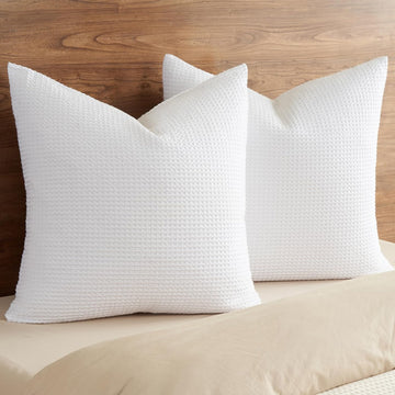 100% Cotton Waffle Weave Euro Shams 26" x 26", No Filling, 2 Pack Elegant Home Decorative Euro Throw Pillow Covers