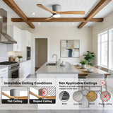56in Quiet Ceiling Fans with Lights Modern Remote Ceiling Fan Light 6 Gear Wind Speed Ceiling Fans Grey 28W LED