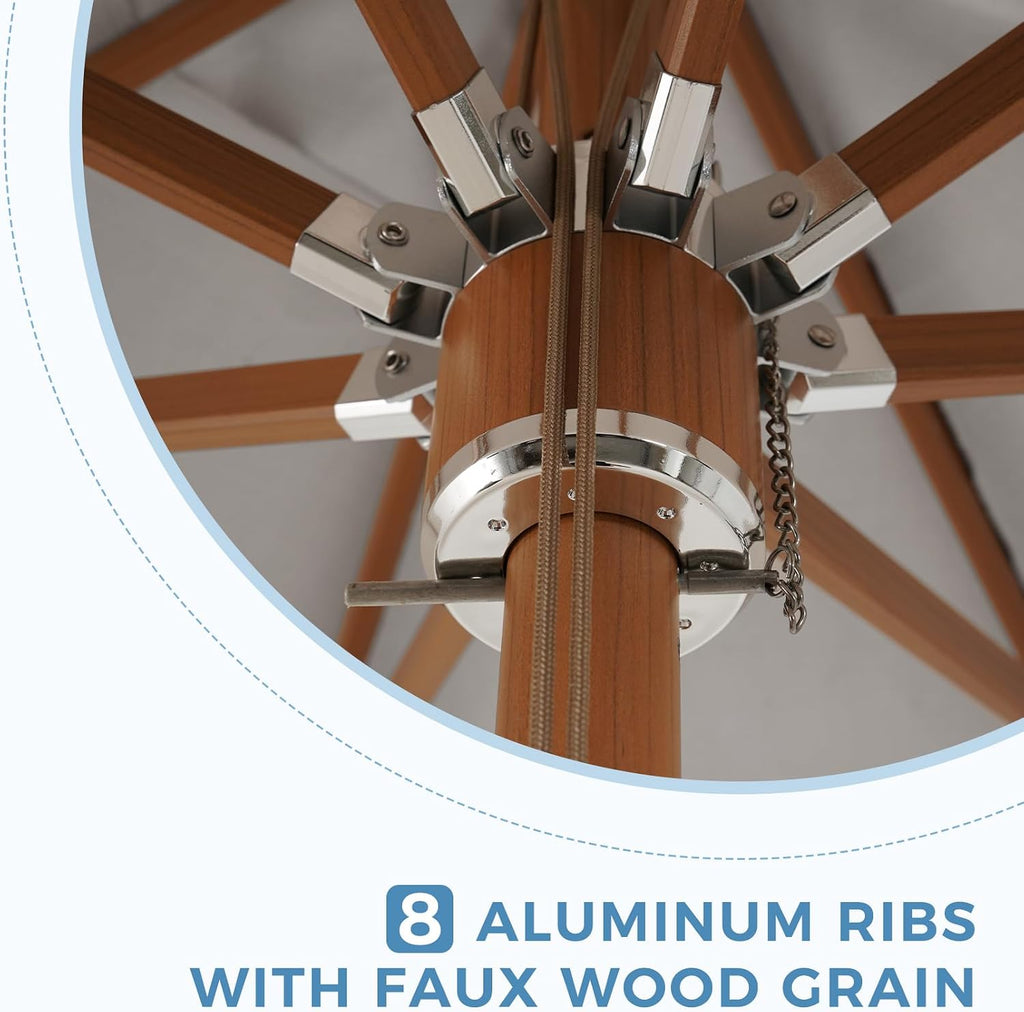 11 FT 10-Year-Non-Fading Patio Umbrella, Outdoor Umbrella with 8 Faux-Wood Grain Aluminum Ribs