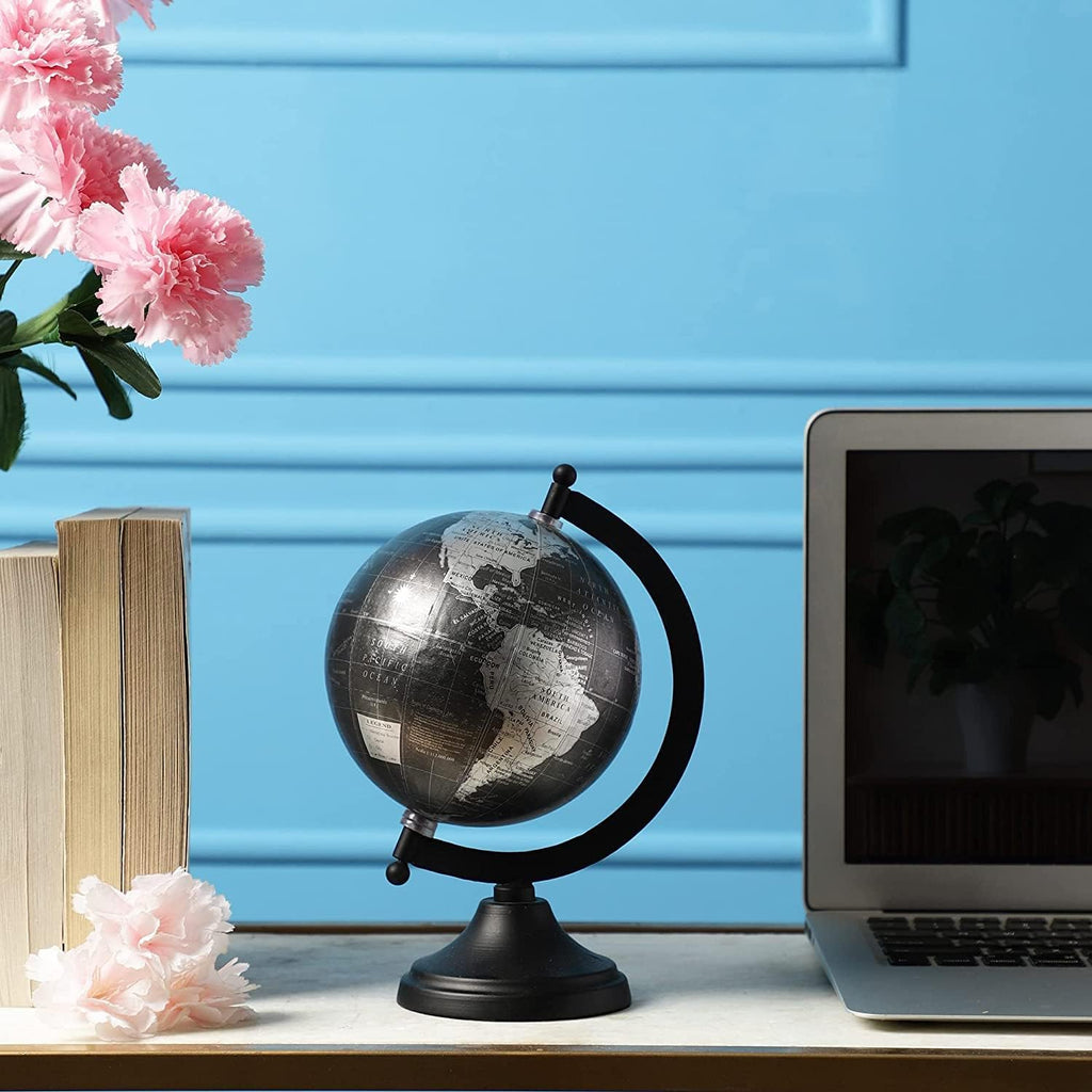 5" World Globe With Sturdy Metal Stand (NOT PLASTIC!) - Desktop Globes Desk Table Office Decor - Book Shelf Decor