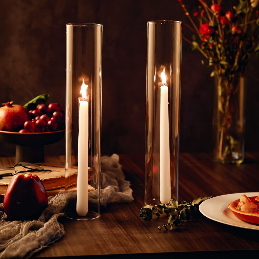48 Pcs 2.5" W x 14" H Hurricane Candle Holder Sleeve Bottomless Glass Cylinder Candleholder Tall Candle Glass Cover