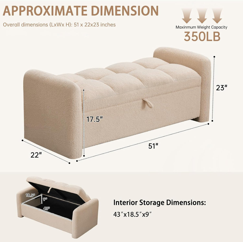 Storage Bench End of Bed, Upholstered Storage Ottoman Bench with Pillows for Foot of Bed, Bedroom,Living Room