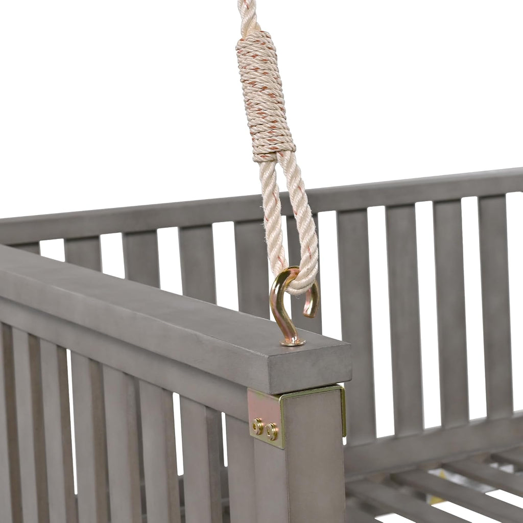 Porch Daybed Swing Outdoor Wooden Swing Bench, Patio Hanging Swing Chair Swinging Bed for Garden, Backyard, Deck, Grey