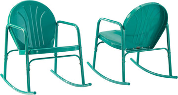 Griffith Retro Metal Outdoor Rocking Chairs, Set of 2, for Porch, Deck, Balcony, Backyard, Turquoise Gloss
