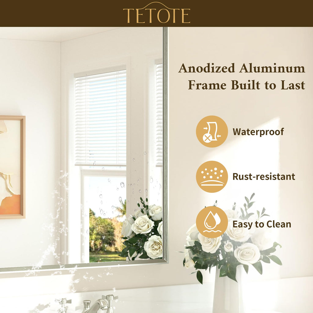 Brushed Nickel Bathroom Mirror 24" x 30" Rectangle Beveled Frame Bathroom Vanity Mirror for Over Sink Brushed Nickel