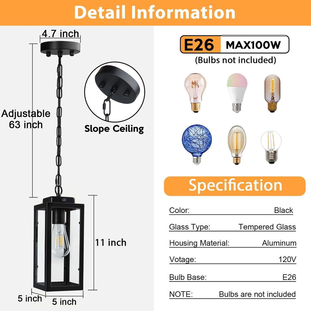 Outdoor Pendant Light Dusk to Dawn, 11'' Porch lights Outdoor Chandelier Hanging Ceiling Lights