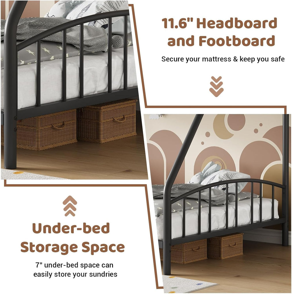Bunk Bed Twin Over Full with Ladder and Arched Guardrail