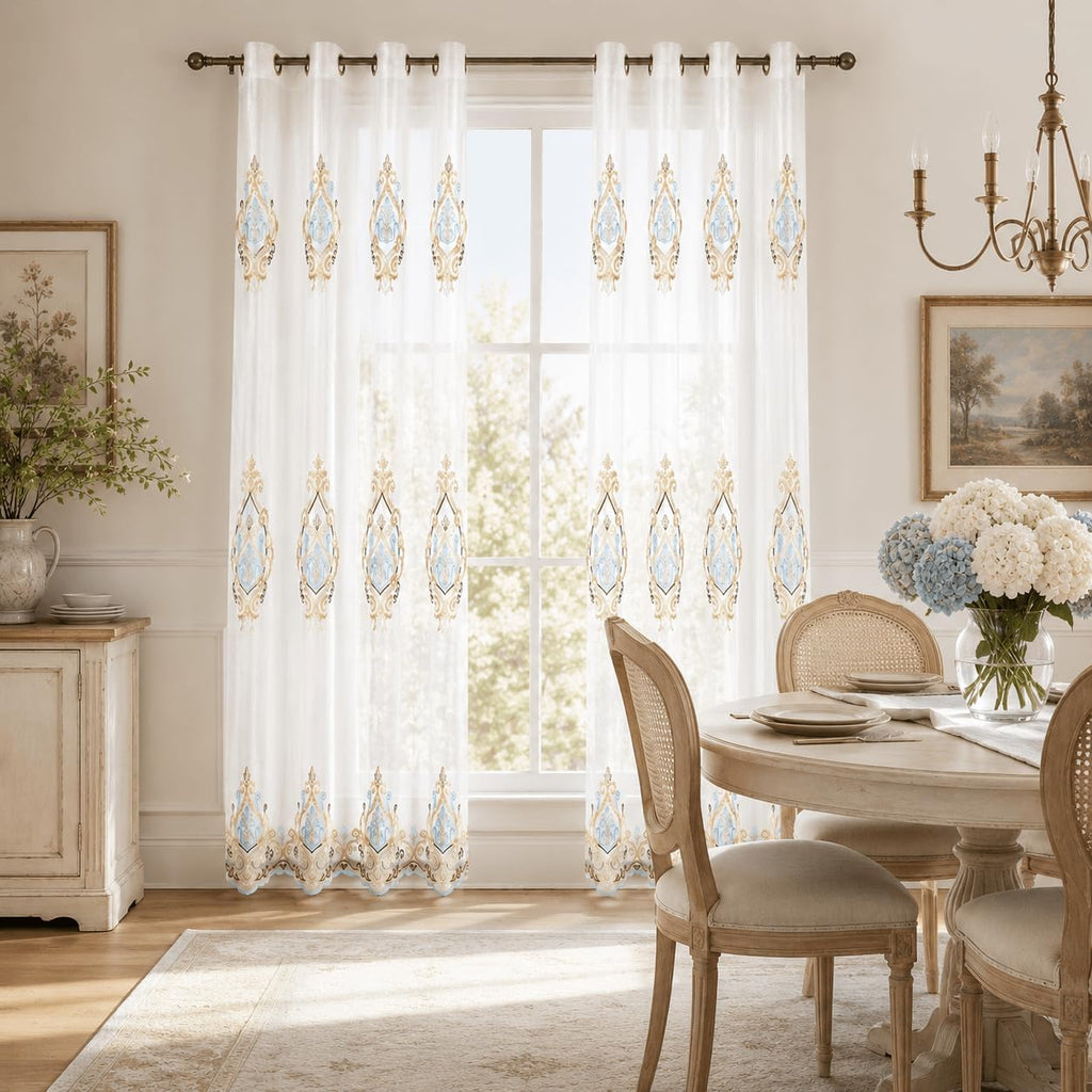 Simple Chenille Jacquard Sheer Window Elegance Curtains/Drapes/Panels/Treatments for Bedroom Living Room,Top Grommets