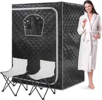 Portable Infrared Sauna for Home Spa 2 Person Full Size Personal Far Infrared Sauna Box with 2 Foldable