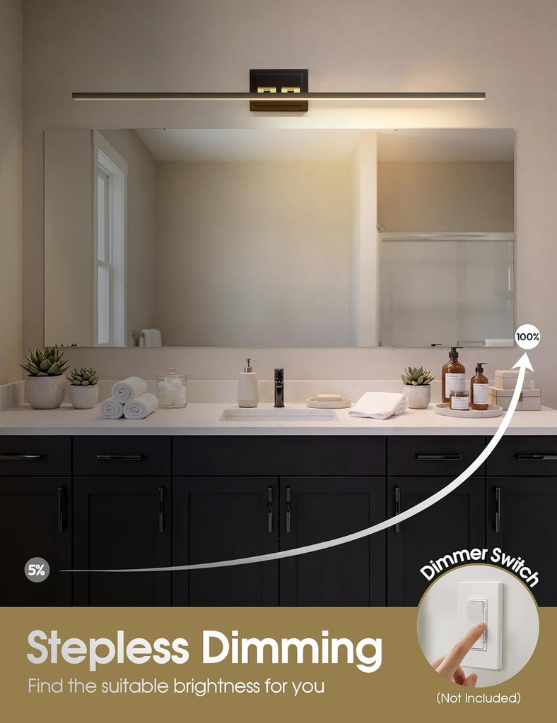 Modern Bathroom Vanity Light 55 inch, Rotatable, 36W Dimmable 5CCT Led Bathroom Light Fixture Over Mirror, Black Bar