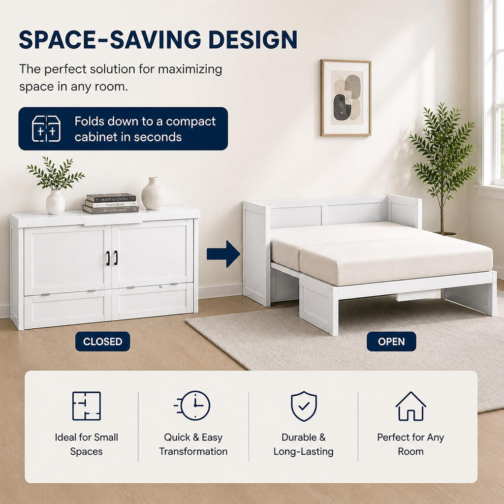 Murphy Cube Cabinet Bed (White, Queen)