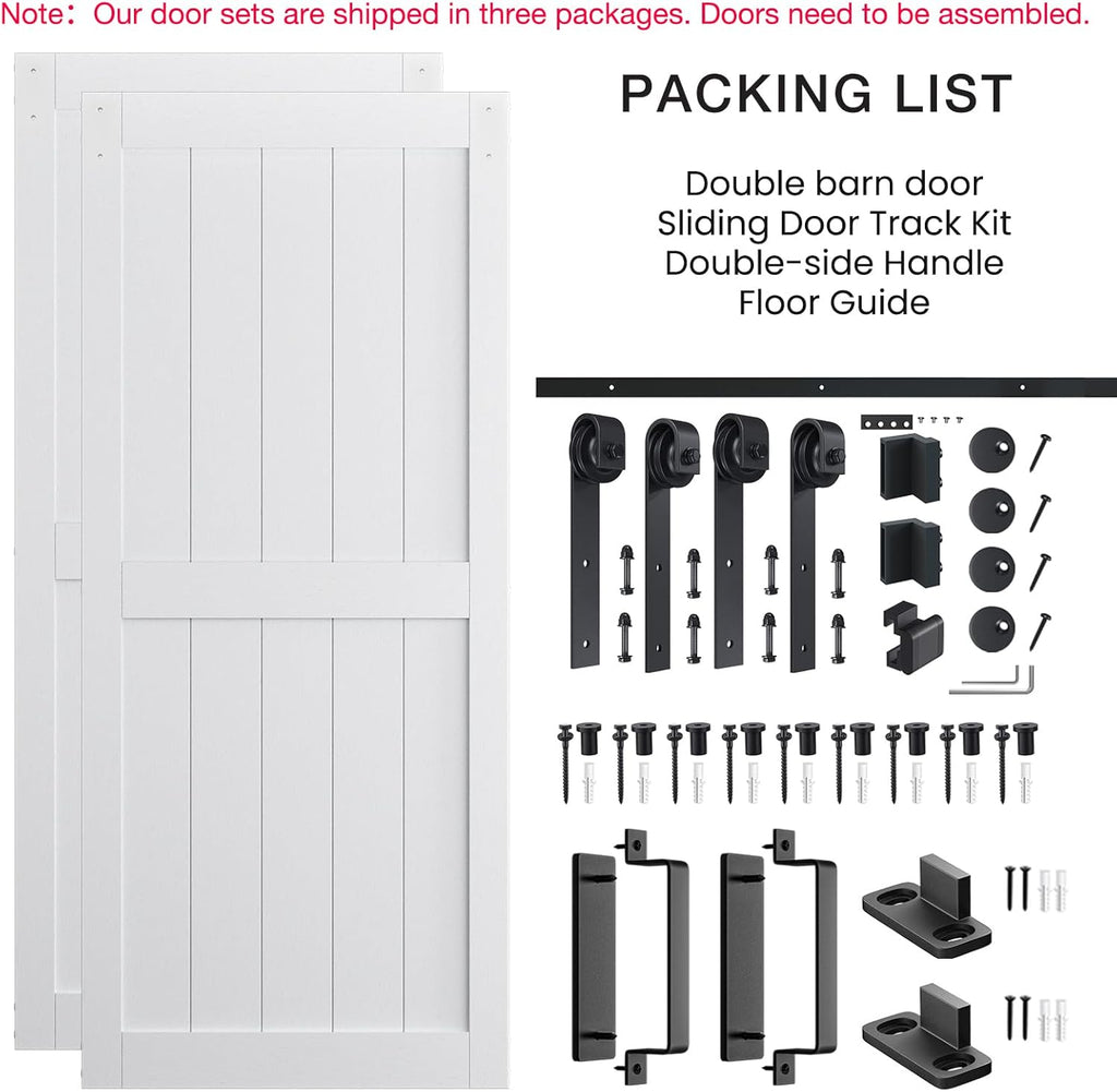 72" x 96" (Double 36" x 96" Doors) Barn Door with 12FT Sliding Door Hardware Kit Included, Assemblel