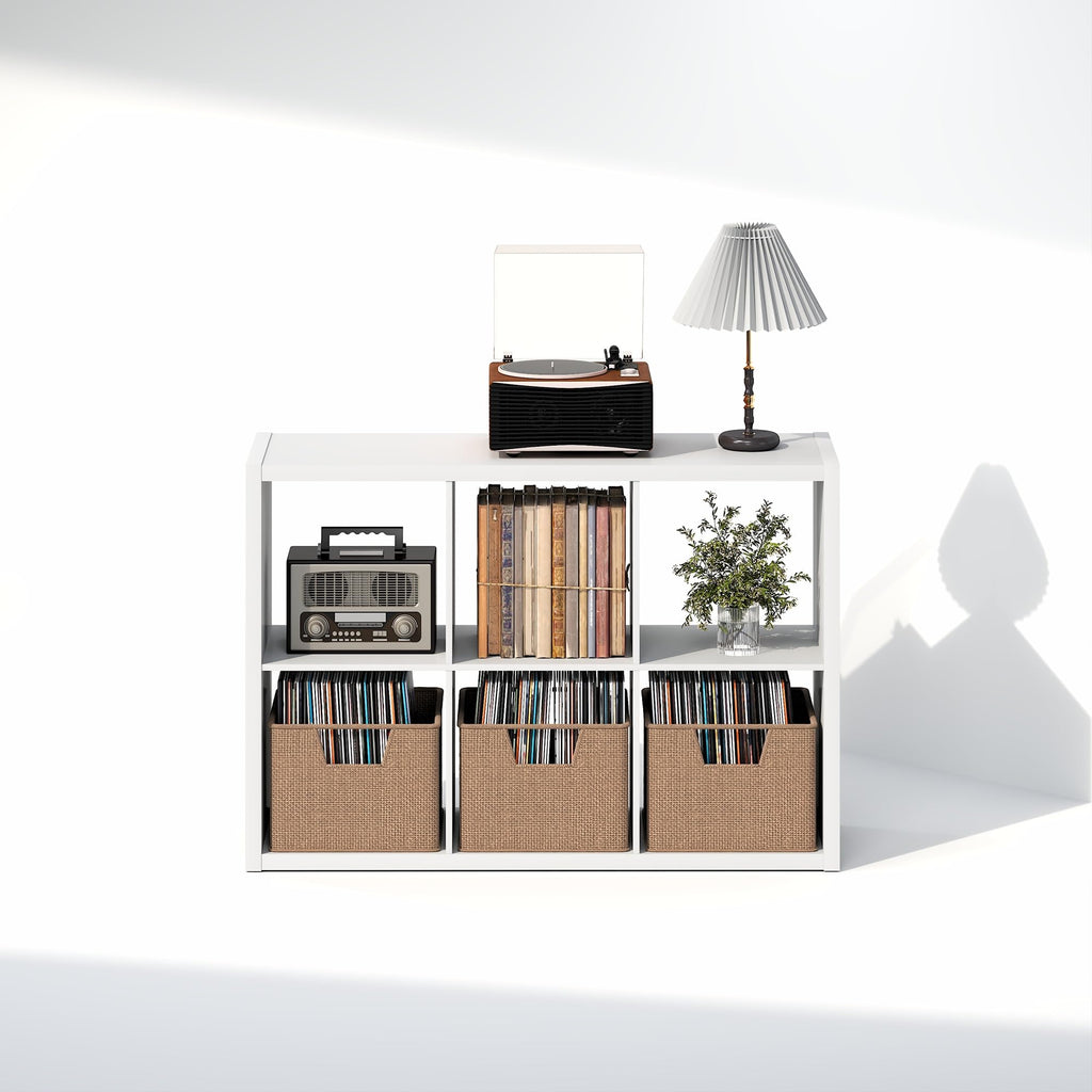 Cubicle Record Player Stand, 6-Cube Vinyl Record Storage, White