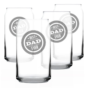 Best Dad Ever Can Pint Glass Birthday Gift for Dad - 16 oz - Set of 4