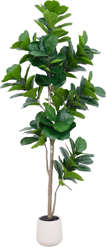 Artificial Fiddle Leaf Fig Tree 7ft - Lifelike Indoor Tall Faux Plant Décor, Low Maintenance, Realistic Greenery