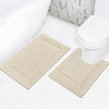 Soft Microfiber Bathroom Rugs Set 2 Pieces with Toilet Rug | Absorbent Plush Bath Mat U Shaped Contour Bath Rug, Non