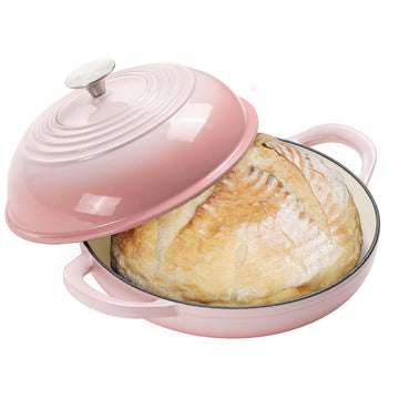 6QT Enameled Cast Iron Round Bread Oven, Sourdough Dutch Oven, Pink