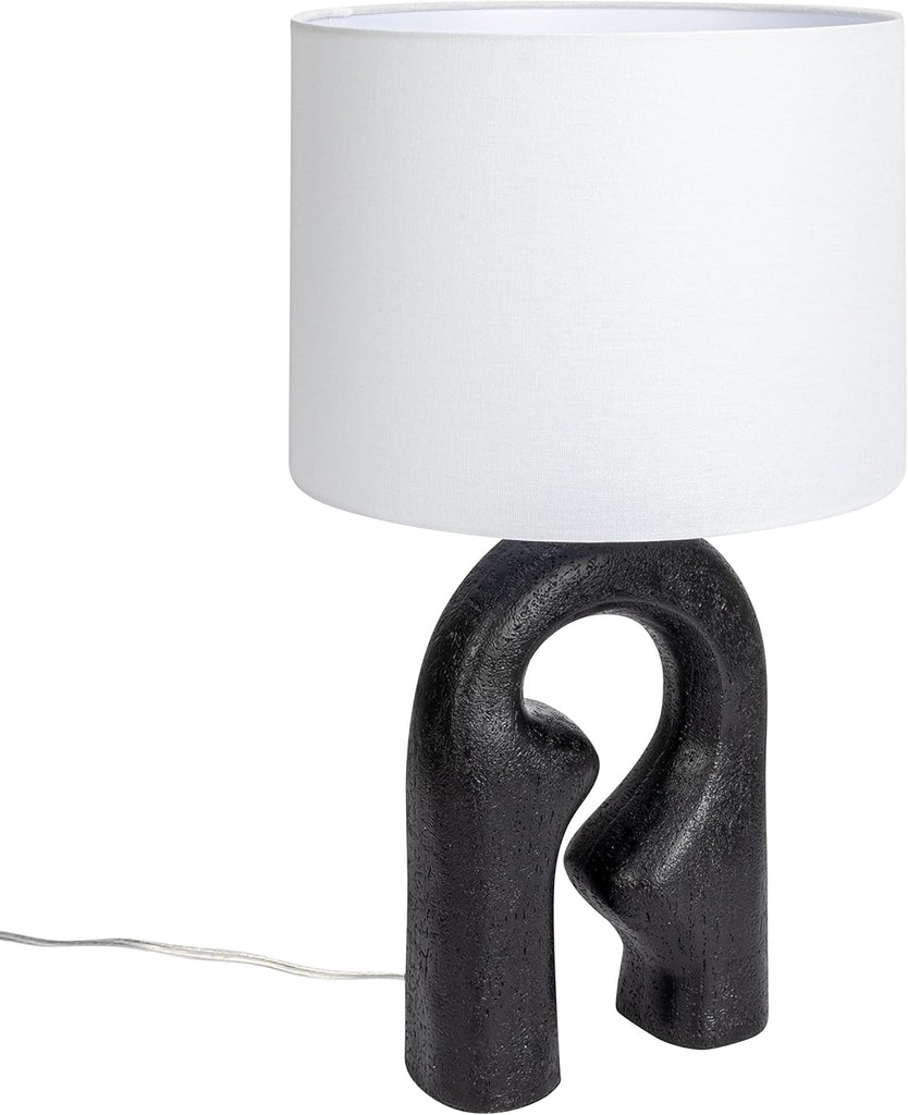 Modern Abstract Sculptural Table Lamp with Drum Shade, Black and White
