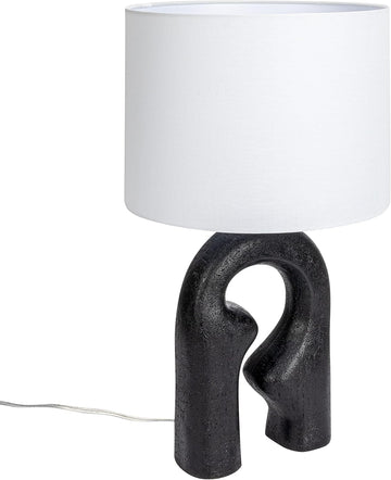 Modern Abstract Sculptural Table Lamp with Drum Shade, Black and White