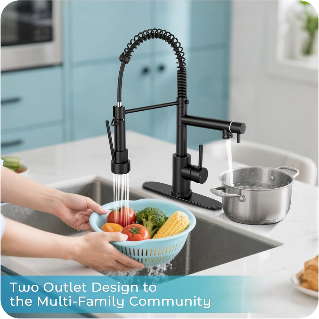 Kitchen Faucet with Pull Down Sprayer - Matte Black Single Handle Commercial Kitchen Faucets
