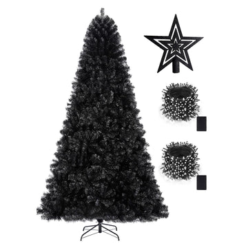 6ft Artificial Black Christmas Tree Outdoor Black Halloween Tree Decorations with 1005 Tips Led String Lights Pencil