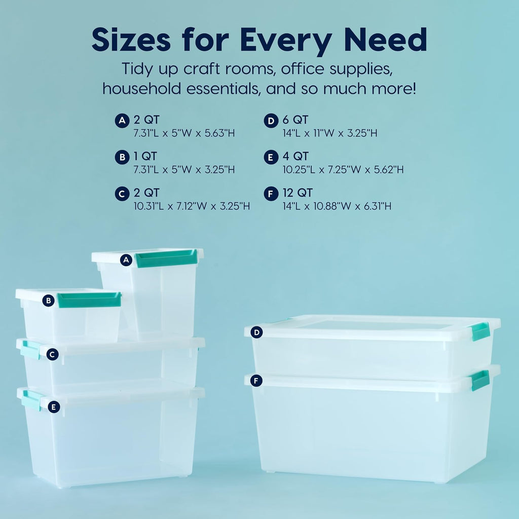 USA Storage Bins with Lids |Made in USA| 6 Qt - (4-Pack) - Clear | Sensory Craft Organizers, Plastic Clip Box Totes