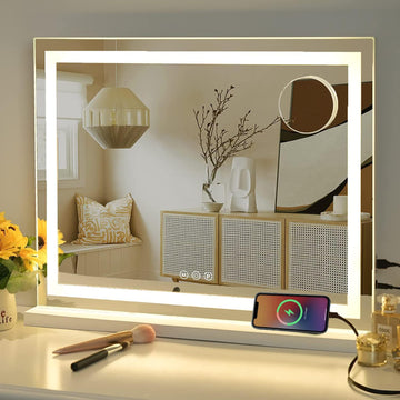 23" x 19" Vanity Mirror with Lights, Large Makeup Mirror with 3 Color Modes & Adjustable Brightness, Detachable 10x