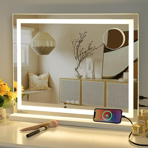 23" x 19" Vanity Mirror with Lights, Large Makeup Mirror with 3 Color Modes & Adjustable Brightness, Detachable 10x