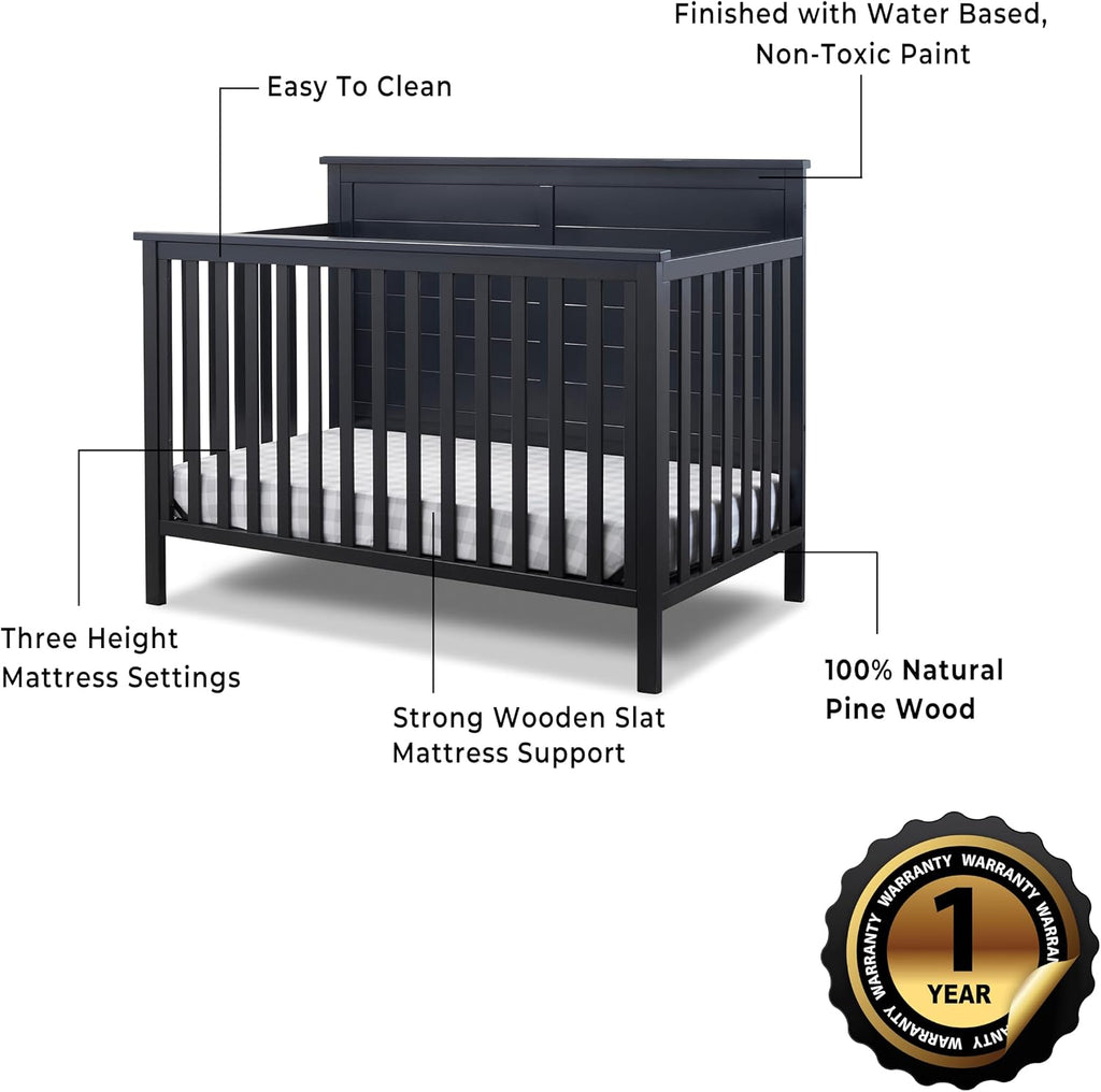 Crib, Classic 4-in-1 Convertible Pannel Crib, Baby Crib Made of Wood, Non-Toxic Finish, Wooden Baby Bed