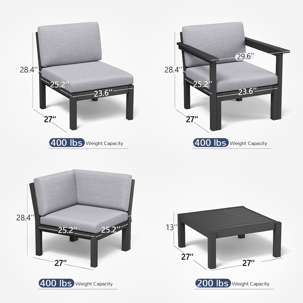 6-Piece Patio Sectional Sofa Set, Modular Outdoor Furniture Set - All-Weather Waterproof HIPS Frame & Quick-Dry