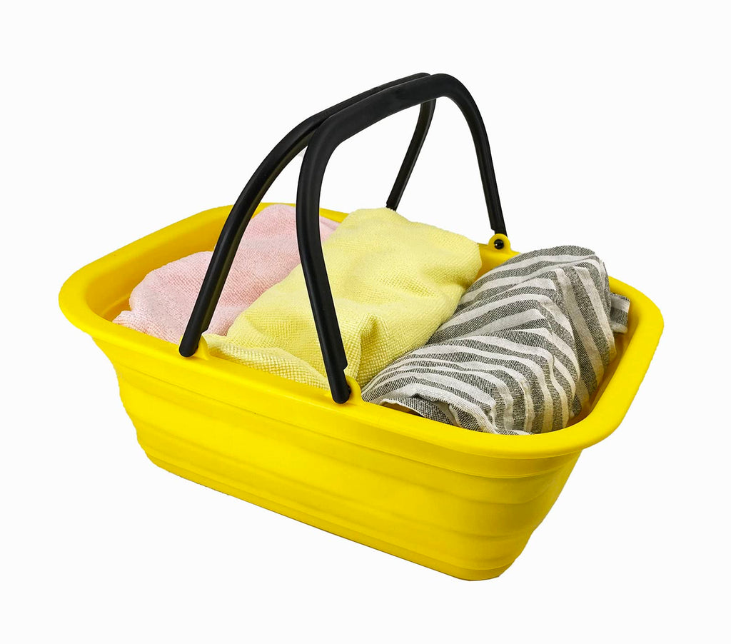 Collapsible Plastic Tub with Handle 9.2L (2.3 gallons) - Portable Outdoor Picnic Basket/Crate - Foldable Basin for