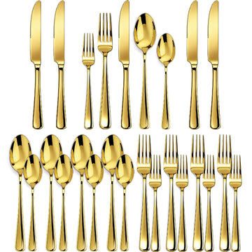 20 Piece Stainless Steel Flatware Set,Cutlery Utensil Silverware Set ,Party,Buffet,Banquet,Catering(Gold)