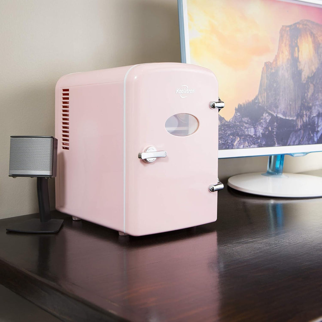 Mini Fridge - 6 Can Refrigerator for Bedroom Office, Portable Table Top Beverage Cooler, 12V 110V Refrigerador For
