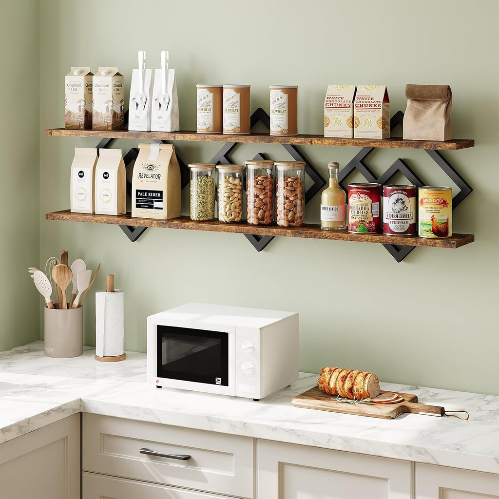 Floating Shelves for Wall, Set of 3 Hanging Shelves, Rustic Brown | 2-Tier Wall Mounted Storage Shelves for Decor