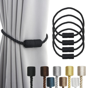 4 Pack Strong Magnetic Curtain Tiebacks Outdoor Elegant Decorative Tie Backs Modern Rope Tiebacks for Drapes Window