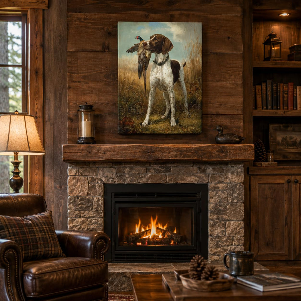 Classic German Shorthaired Pointer with Pheasant Canvas Wall Art - Vintage Hunting Scene Rustic Decor Office Man Cave