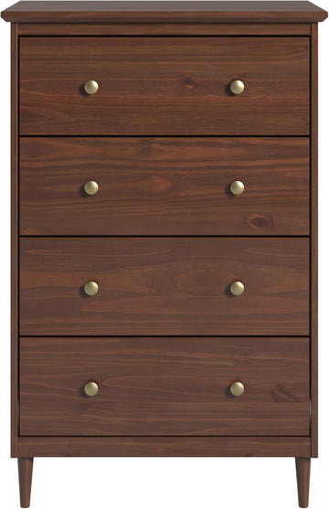 Solid Pine Wood 4 Drawer Dresser Spencer, Walnut