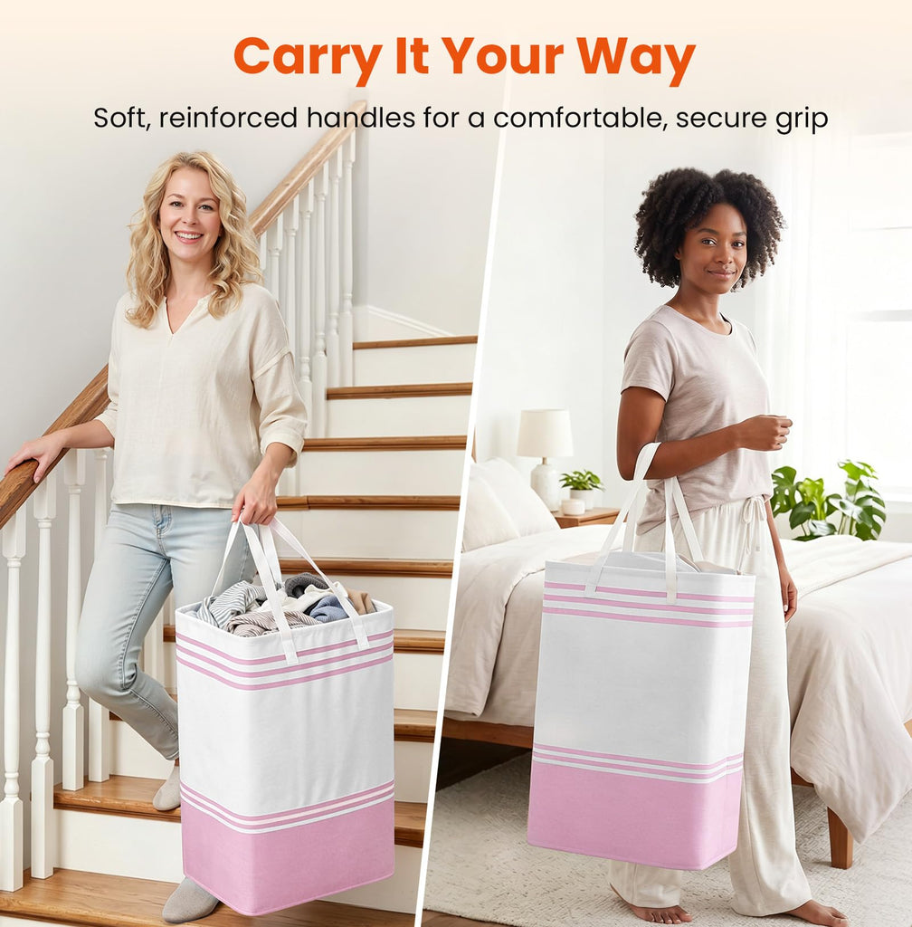 3-Pack Laundry Basket, Laundry Hamper, Pink-88L