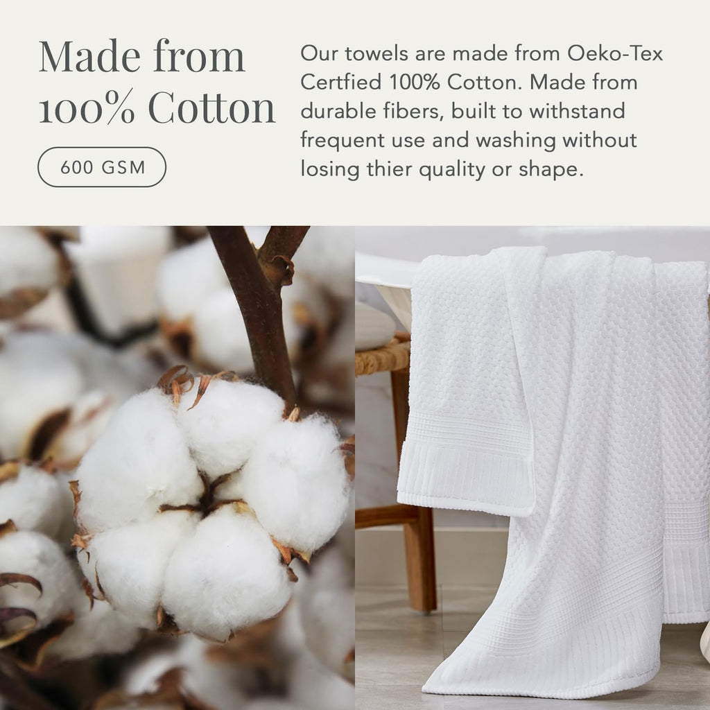 100% Cotton 6-Piece Bath Towel Set | White | Oeko-TEX | Quick-Dry | 30" x 52" Bath Towels | 16" x 28" Hand Towels |
