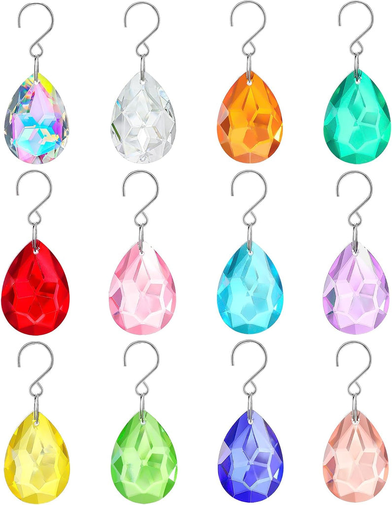 12Pcs Crystal Prisms 38mm Multicolor Bauhinia Beads Crystals - Chandelier Crystals Replacement