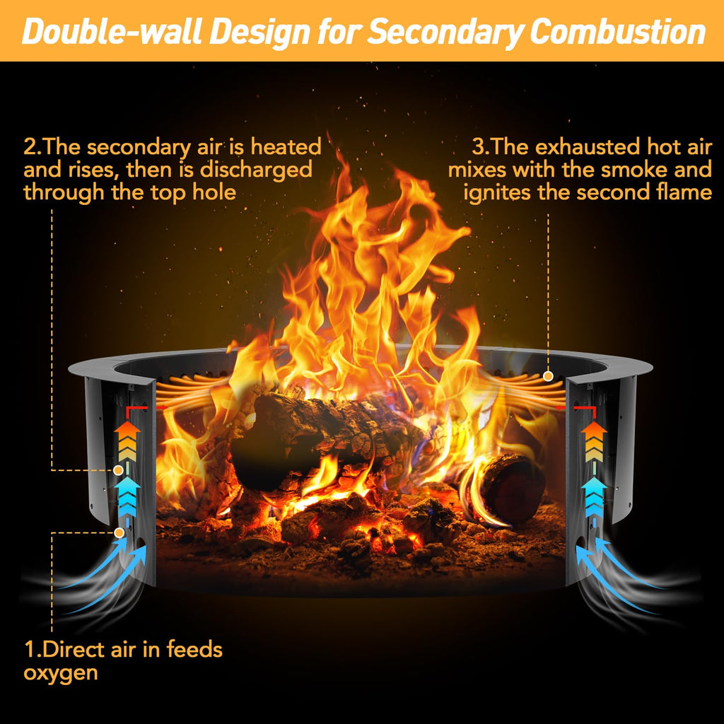 36 Inch Smokeless Fire Pit Ring Insert, 30 Inch Inner, Black