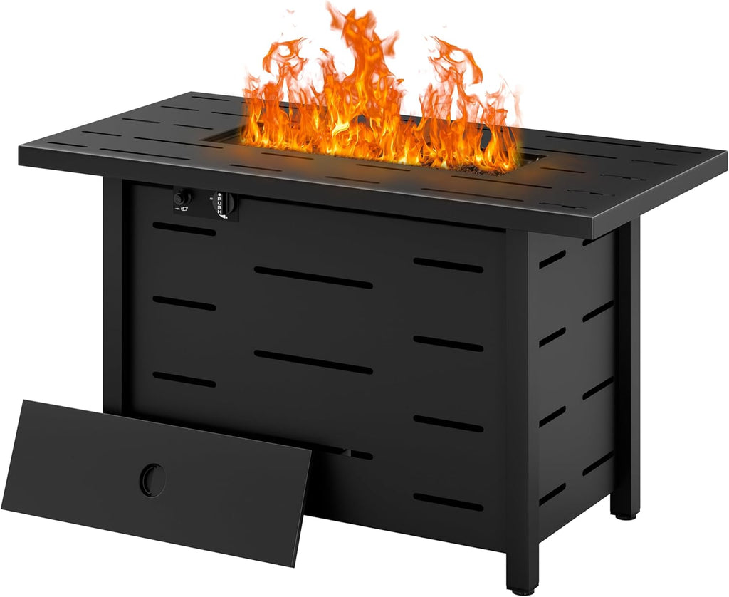Walsunny 43 inch Outdoor Propane Fire Pit 50,000 BTU Gas Fire Pit Table with Lid, Waterproof Cover, Rectangle Gas Firepit Table for Garden/Patio, CSA