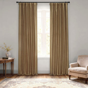 Faux Silk Blackout Curtains 84 Inches Long Vintage Textured Blackout Curtain (1 Panel), 50W x 84L, Flax Gold