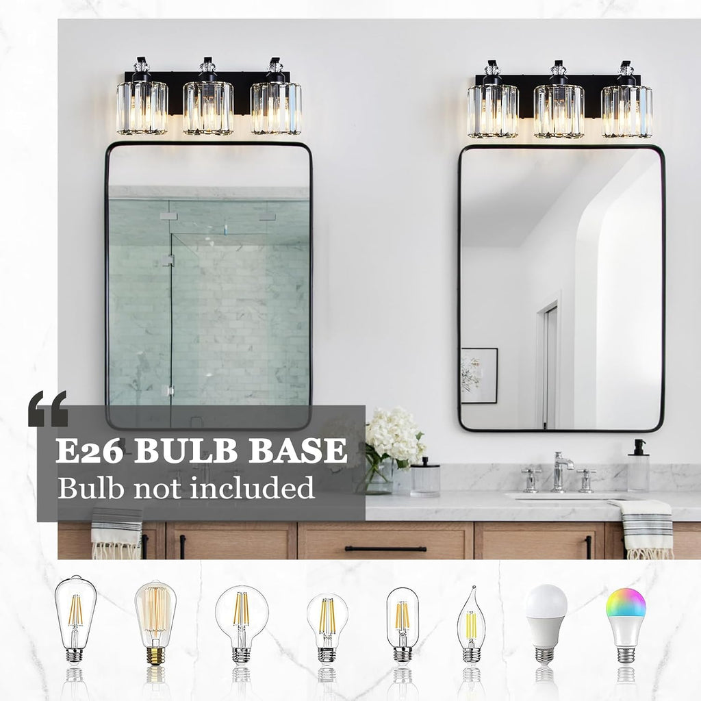 3-Light Black Bathroom Light Fixture Modern Vanity Lights Over Mirror Vintage Wall Sconce Lighting E26 Base with